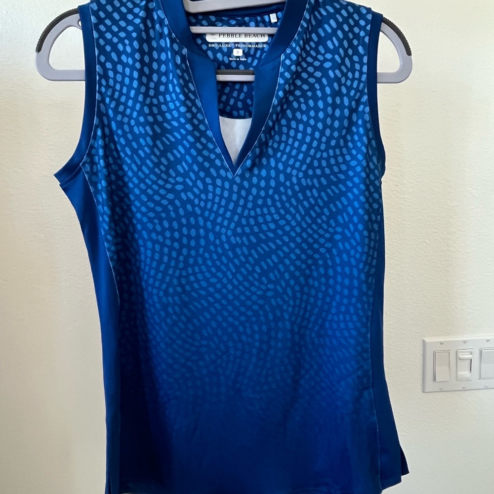 Pebble Beach Navy Patterned Sleeveless Blouse